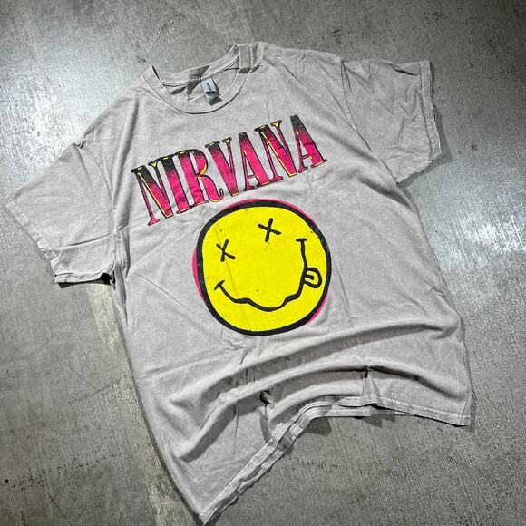 Gildan Other - Nirvana Smiley Face T-Shirt Large Faded Grey Wash